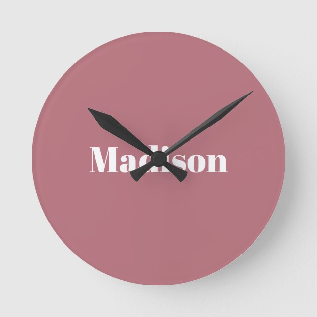 Elegant Minimalist Rose Gold White Name Round Clock (Front)