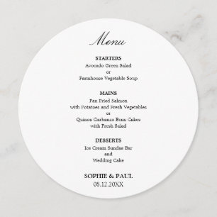 Elegant Minimalist Round Wedding Menu