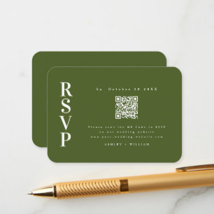 Elegant Minimalist Rsvp Moss Green Qr Code Wedding Enclosure Card