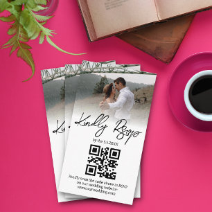 elegant minimalist rsvp qr code wedding photo enclosure card