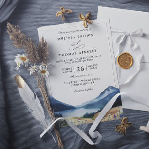 Elegant Minimalist Rustic Mountain QR Code Wedding Invitation