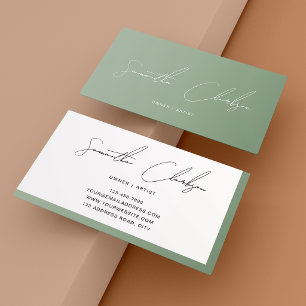 Elegant Minimalist Sage Green Handwritten Script Business Card
