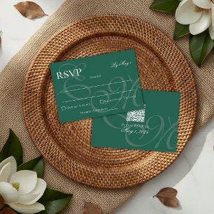 Elegant Minimalist Sage Green Monogram Wedding  RSVP Card