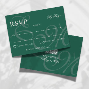 Elegant Minimalist Sage Green Monogram Wedding  RSVP Card