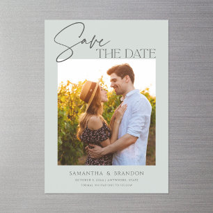 Elegant Minimalist Sage Green Photo Save the Date Magnetic Invitation