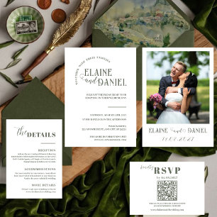 Elegant Minimalist sage green Photo Wedding  Invitation