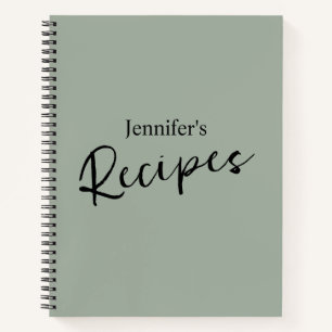 Elegant Minimalist Sage Green Recipe Notebook