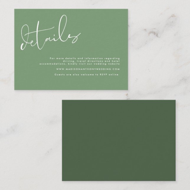 Elegant Minimalist Sage Green Wedding Details Enclosure Card (Front/Back)