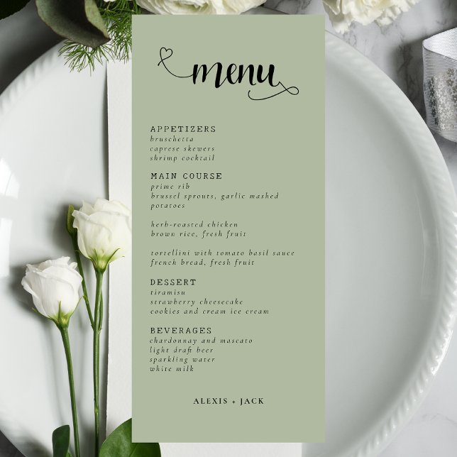 Elegant Minimalist Sage Green Wedding Table Menu (Creator Uploaded)