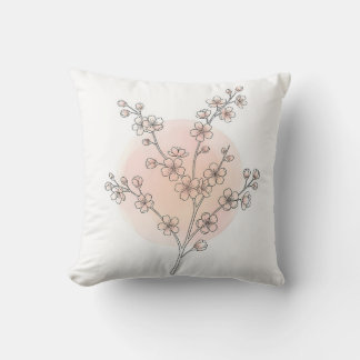 Elegant Minimalist Sakura Cherry Blossom Watercolo Cushion