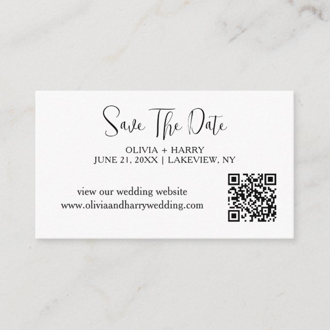 Elegant Minimalist Save The Date Card | QR Code  (Front)