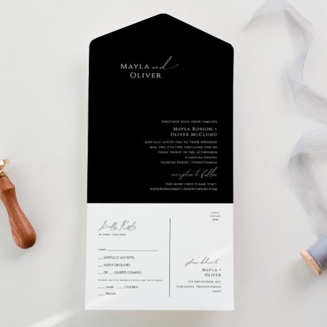Elegant Minimalist Script | Black Seal and Send All In One Invitation (Creator Uploaded)