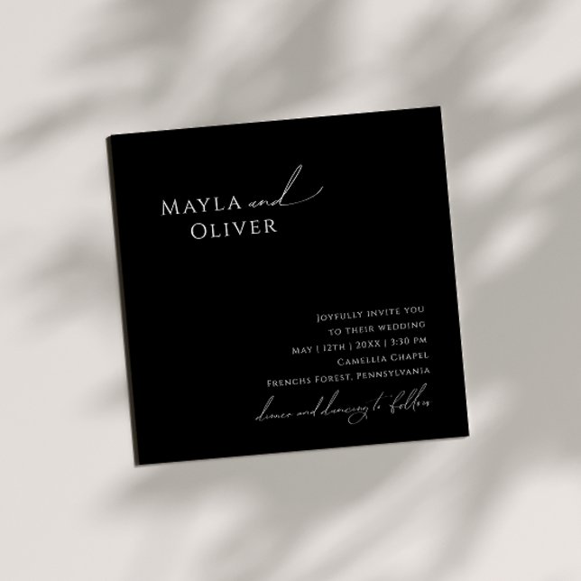 Elegant Minimalist Script | Black Square Wedding Invitation (Creator Uploaded)
