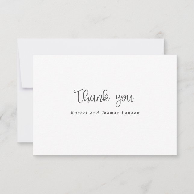 Elegant Minimalist Script Black White Wedding Thank You Card (Front)