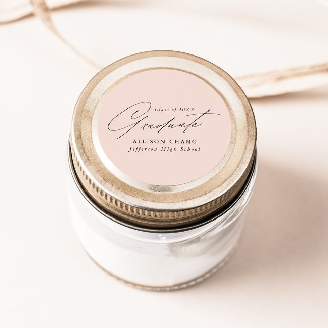 Elegant Minimalist Script Blush Graduation Classic Round Sticker (Creator Uploaded)