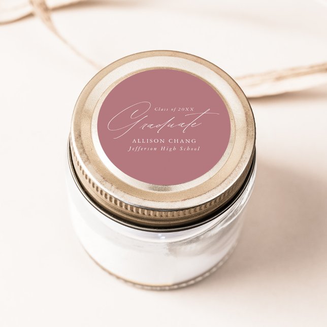 Elegant Minimalist Script Dusty Rose Graduation Classic Round Sticker (Creator Uploaded)