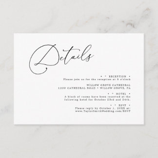 Elegant Minimalist Script Elegant Wedding details Enclosure Card