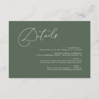 Elegant Minimalist Script Elegant Wedding details  Enclosure Card