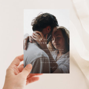 Elegant Minimalist Script Faded Photo Wedding Invitation