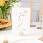 Elegant Minimalist Script Gold Wedding Table Number<br><div class="desc">Simply stylish and minimalist table numbers that are personalised and double-sided. Personalise each with your names/event title,  date,  and number. Add each to your cart individually and check out when you're finished.</div>