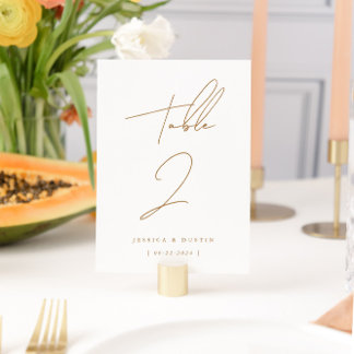 Elegant Minimalist Script Gold Wedding Table Number
