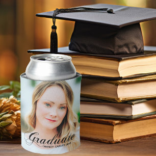 Elegant Minimalist Script Graduation Photo Party Can Cooler