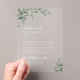 Elegant Minimalist Script Greenery Wedding  Acrylic Invitations
