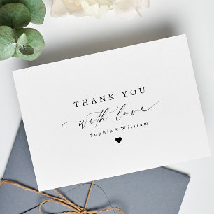 Elegant Minimalist Script Heart Wedding Photo  Thank You Card
