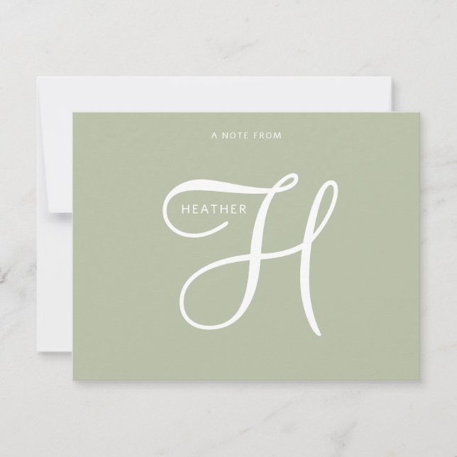 Elegant Minimalist Script Monogrammed Sage Green Card (Front)
