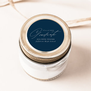 Elegant Minimalist Script Navy Graduation Classic Round Sticker