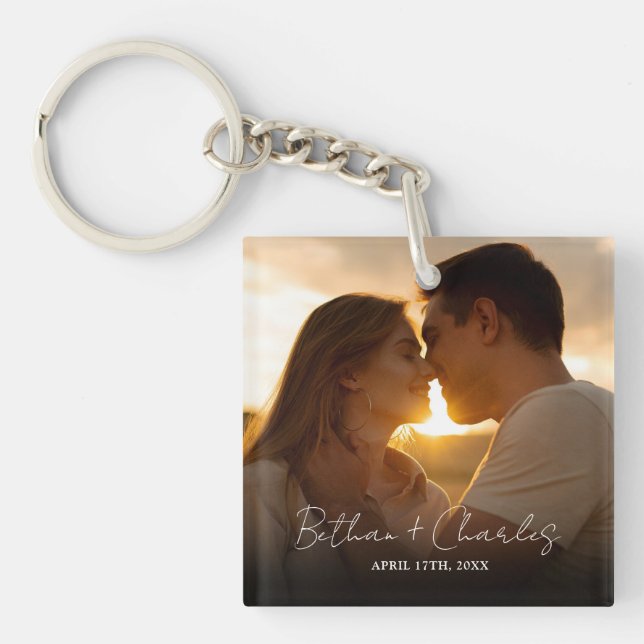 Elegant Minimalist Script Photo Key Ring (Front)