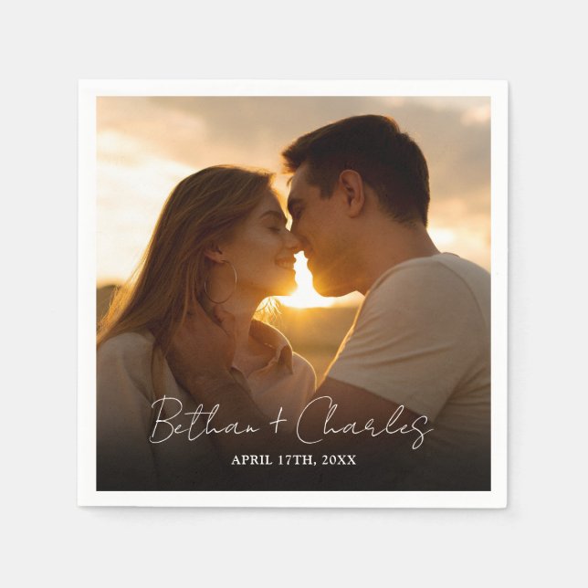 Elegant Minimalist Script Photo Napkin (Front)