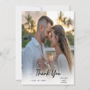Elegant Minimalist Script Photo Wedding Thank You Card