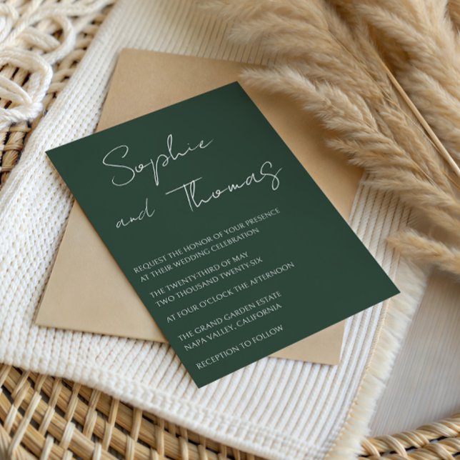 Elegant Minimalist Script Sage Green Wedding Invitation (Creator Uploaded)