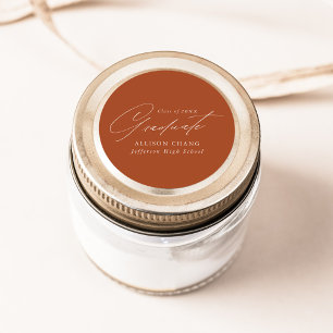 Elegant Minimalist Script Terracotta Graduation Classic Round Sticker