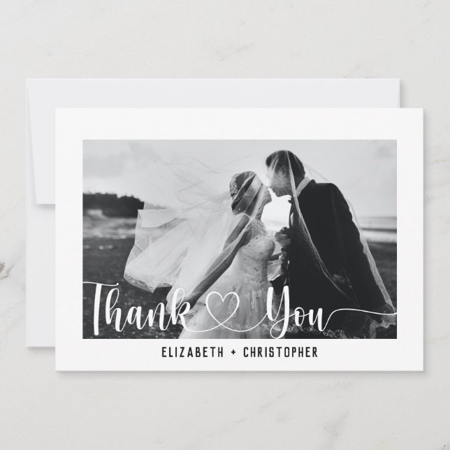 Elegant Minimalist Script Wedding Custom Photo  Thank You Card (Front)