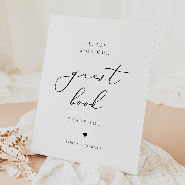 Elegant Minimalist Script Wedding Guest Book Pedestal Sign (Creator Uploaded)