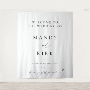 Elegant Minimalist Script Wedding Welcome Backdrop Tapestry