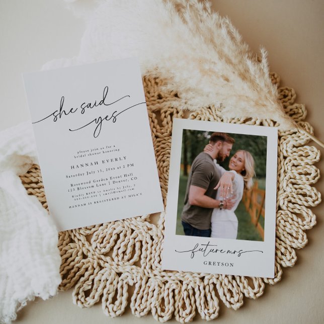 Elegant Minimalist "She Said Yes" Bridal Shower Invitation (Creator Uploaded)