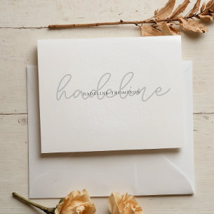 Elegant Minimalist Silver Monogrammed Script Name Card