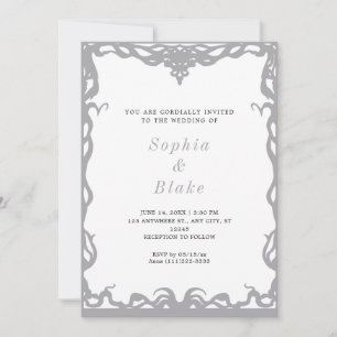 Elegant Minimalist Silver & White Art Deco Wedding Invitation