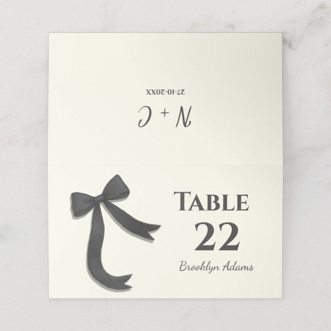 Elegant Minimalist Simple Black Bow Place Card (Outside Unfolded)