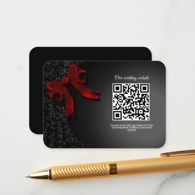 Elegant Minimalist Simple classic Red Bow Wedding Enclosure Card (Front/Back In Situ)