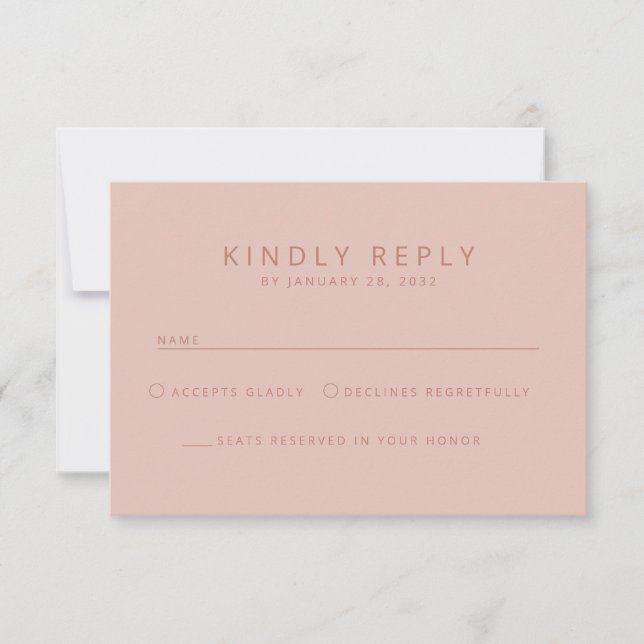 Elegant minimalist simple dusty rose wedding RSVP card (Front)