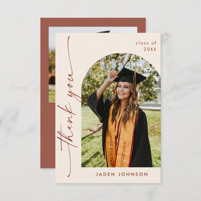 Elegant Minimalist Simple Graduation 2 Photo Thank You Card (Front/Back)