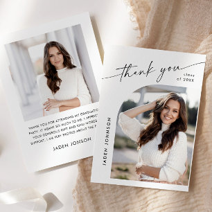 Elegant Minimalist Simple Graduation 2 Photo Thank You Card