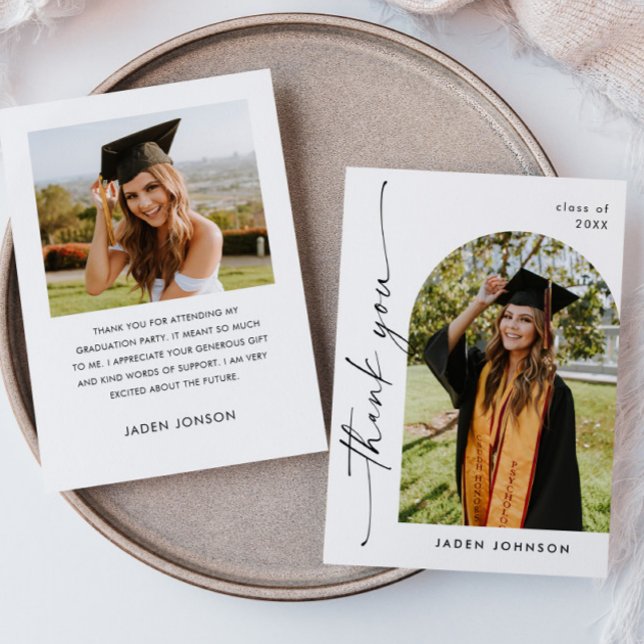 Elegant Minimalist Simple Graduation 2 Photo Thank You Card (Creator Uploaded)