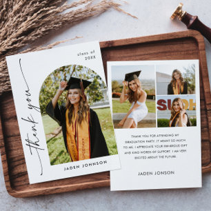 Elegant Minimalist Simple Graduation 4 Photo Thank You Card