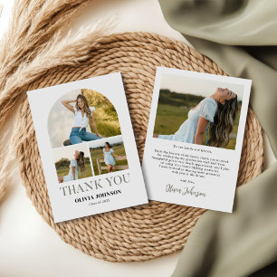 Elegant Minimalist Simple Graduation 4 Photo Thank You Card