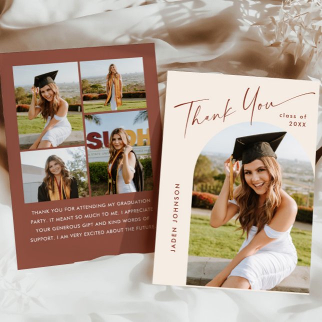 Elegant Minimalist Simple Graduation 5 Photo Thank You Card (Creator Uploaded)
